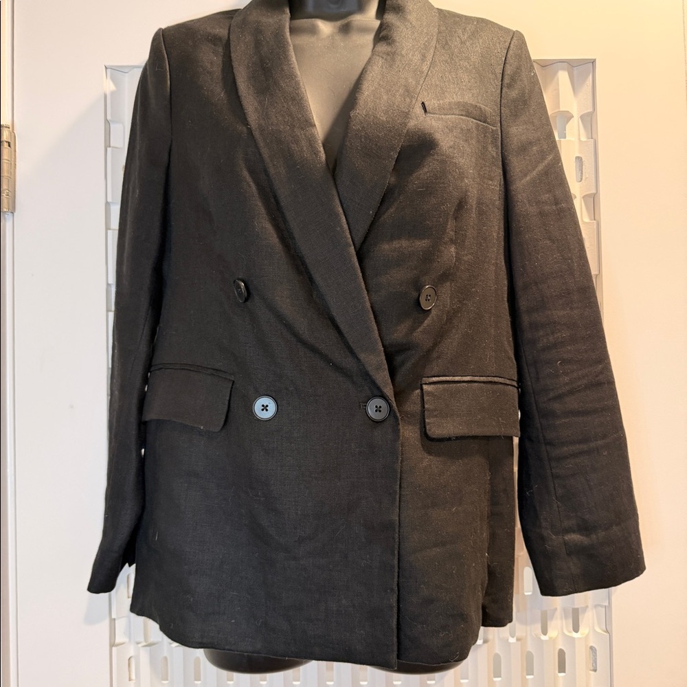 Banana Republic Double Breasted Black Linen Blazer Sz 8